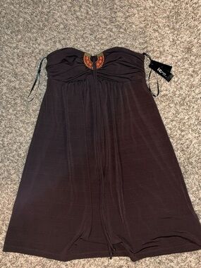 Iz Byer Strapless Brown Dress with Embellished Neck